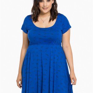 Bird Print Keyhole Skater Dress